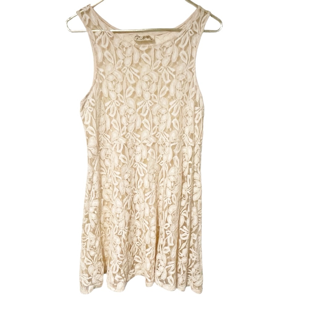 Free People Vintage Size Large Cream Lace Mini Dress Without Slip